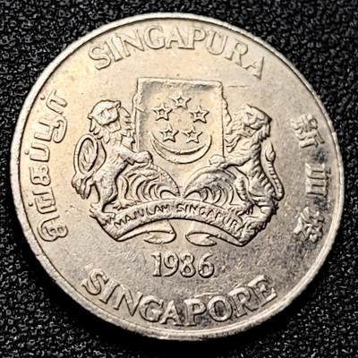 泉币菌-第173场- 精品福利场 - 1986 高币值 新加坡20分 绒球花 高盾徽版 直径21.36mm