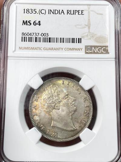 万国钱币拍卖第059期 - NGC MS64 1835年英属印度威廉四世1卢比银币 原味金彩转光收藏级品质 高分飞涨品种 25年8月HA同分成交价3600美金
