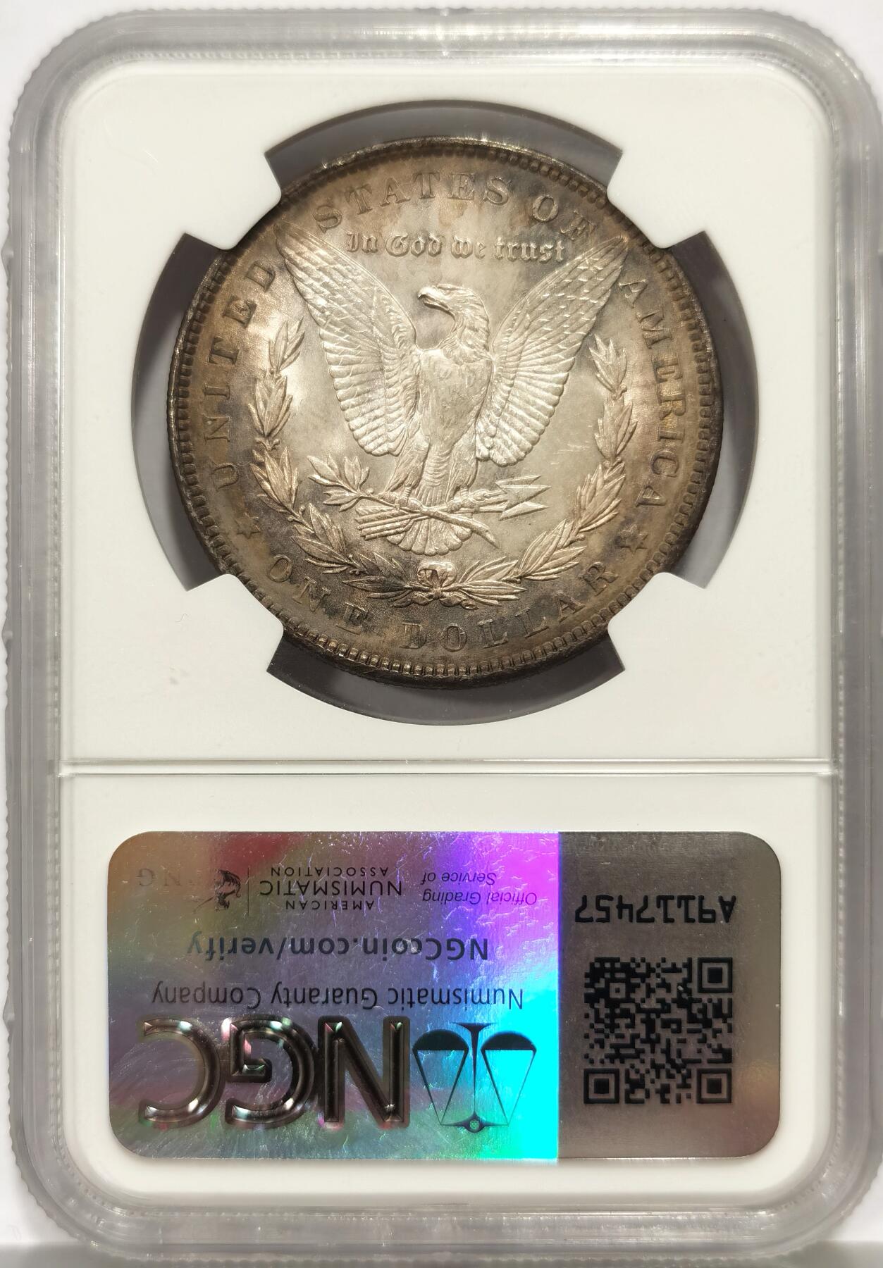 博洋堂世界钱币拍卖第158期（全场包邮） NGC MS62 美国1889年摩根银币 少见年份双面环彩