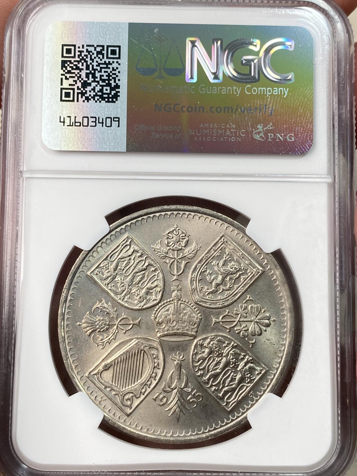 万国钱币拍卖第059期 NGC MS64 1953年英国伊丽莎白二世加冕纪念克朗镍币 伊二经典品种
