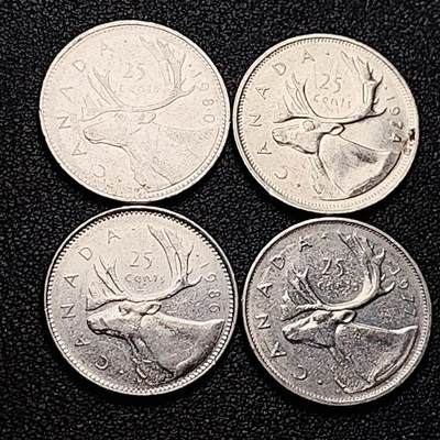 泉币菌-第173场- 精品福利场 - Lot.99 高币值一加元一组4枚加拿大驯鹿1/4元英国 伊丽莎白二世女王像23.9mm