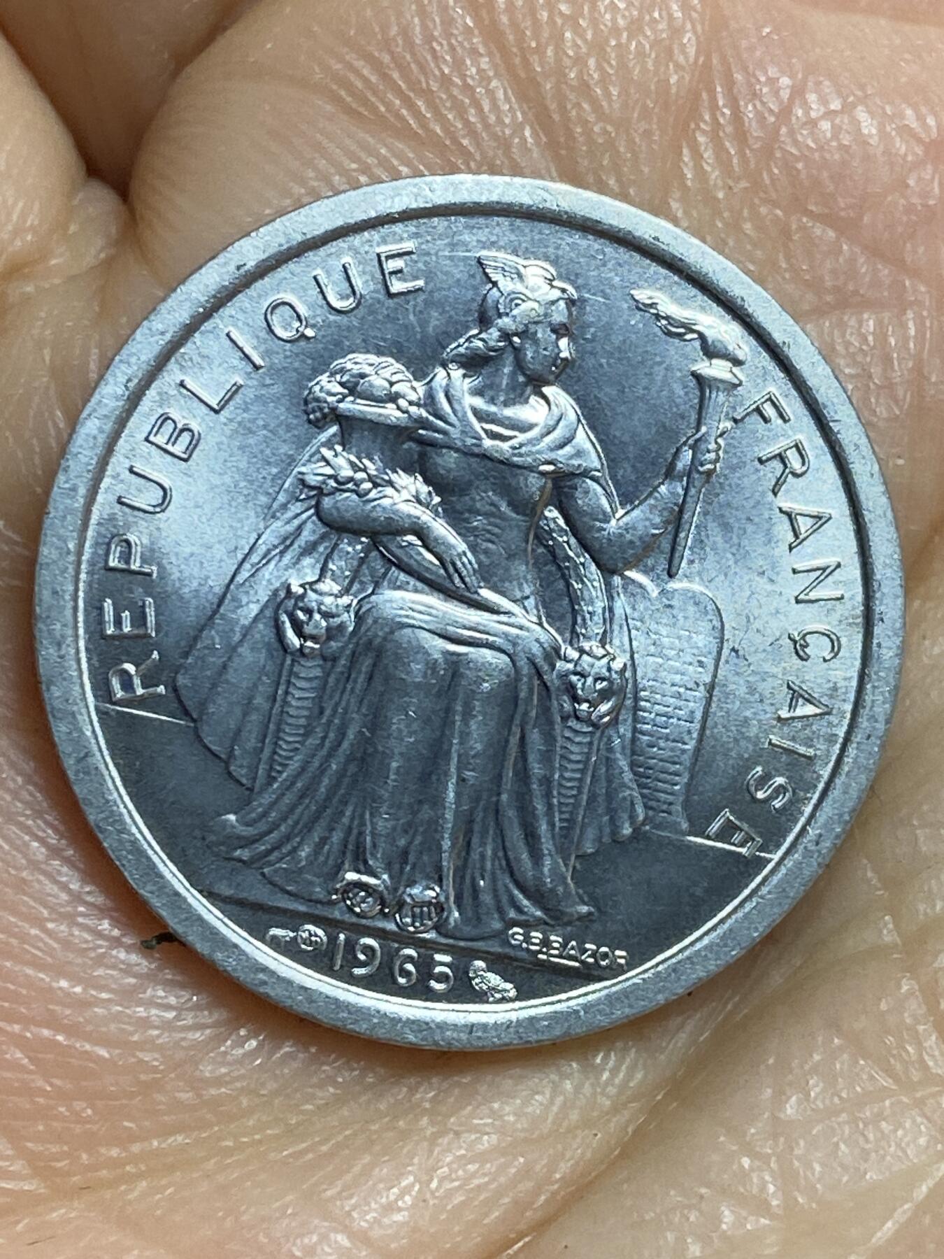 2026年第十四场(总第一百八十三场）外国好品散币场(免佣金) 法属波利尼西亚🇵🇫1965年1法郎(Owl–猫头鹰标)