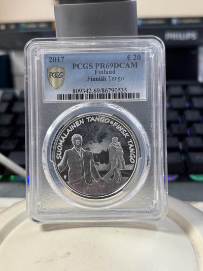 第189期拍卖 - 芬兰2017年探戈20欧纪念银币PCGS-PR69，925银，25.5克