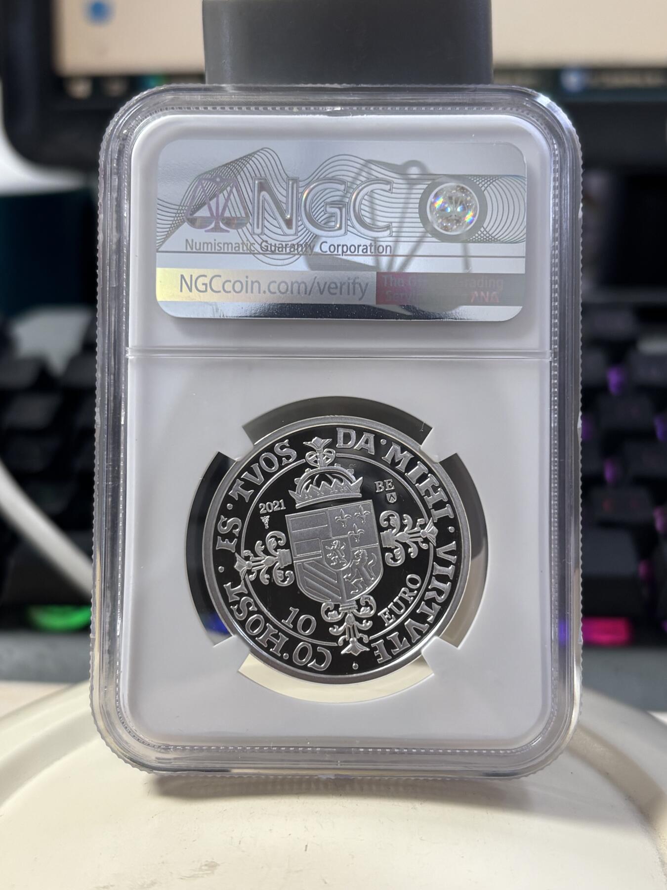 第189期拍卖 比利时2021年卡尔斯古尔登500周年精制纪念银币NGC-PF70无盒无证书，925银，18.75克，发行5000枚