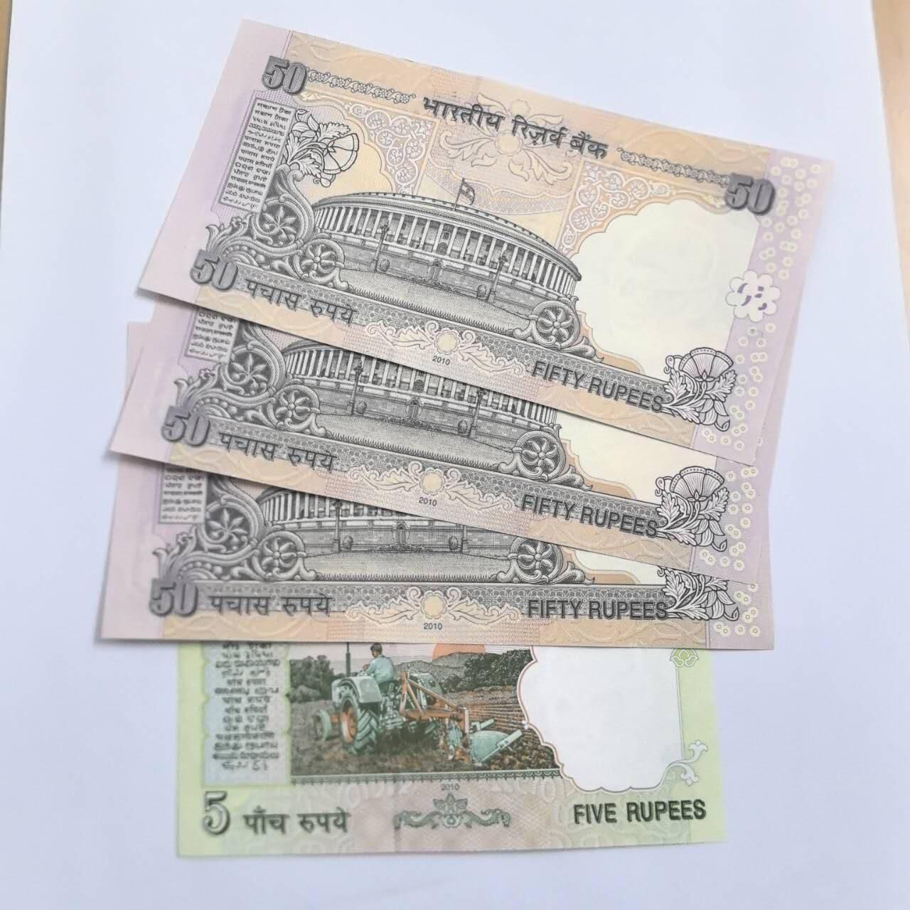 各国外币第109期 印度5卢比50卢比4张 全新