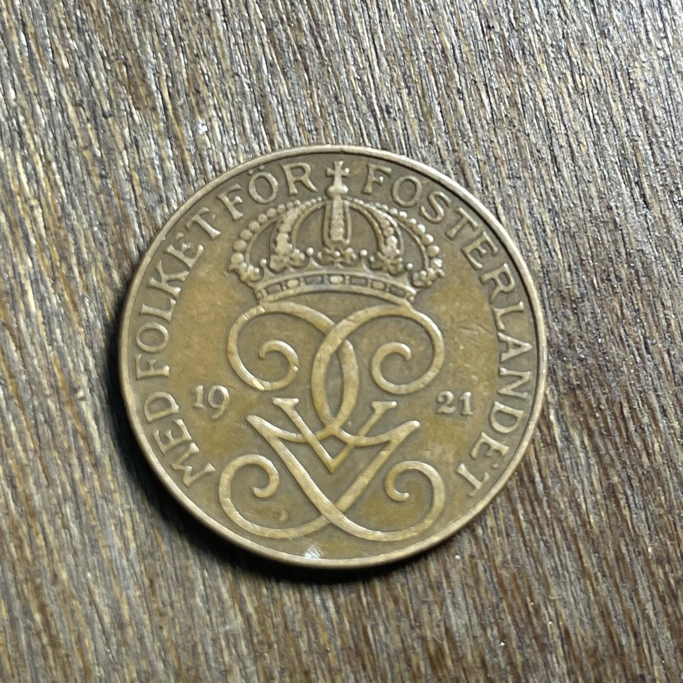 【春节前最后一拍，下一场3.3号】★第139场★散币场。不寄存，30包邮。不满30元，支付5元运费。《接受代拍 代送NGC评级》 27【无寄存】1921 瑞典 5欧尔 铜币