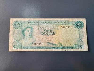 1月22号晚上8点 外国纸币自动截拍第11场 - 巴哈马 女王 稀少签名 原票旧品