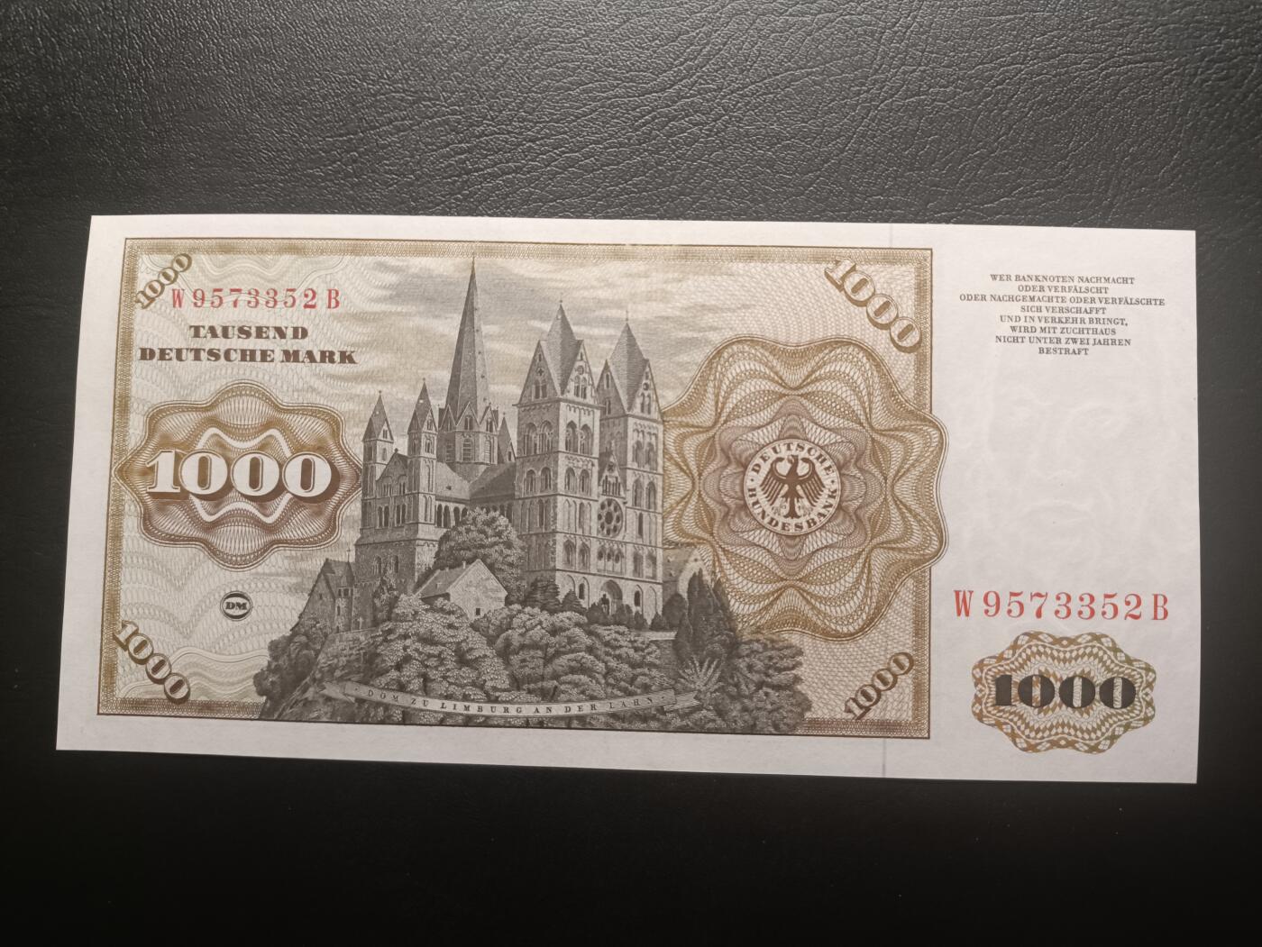 2026一月第四期，总214期 德国1960年1000马克AUNC，舍那的自画像和林堡，此版本最高面值，经典的德国马克战后品种之一