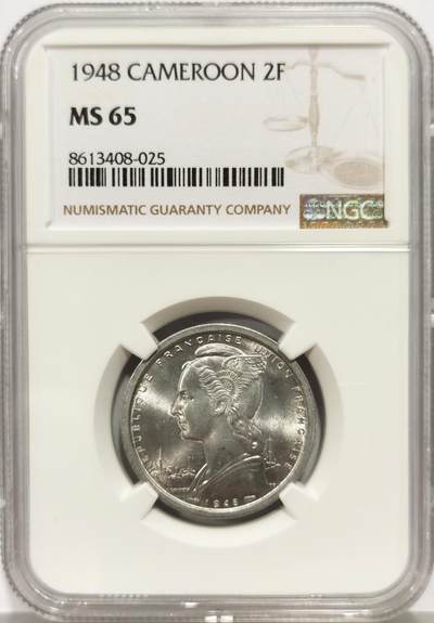博洋堂世界钱币拍卖第158期（全场包邮） - NGC MS65 法属喀麦隆1948年2法郎 车轮转光 亚军分数 高评仅1枚