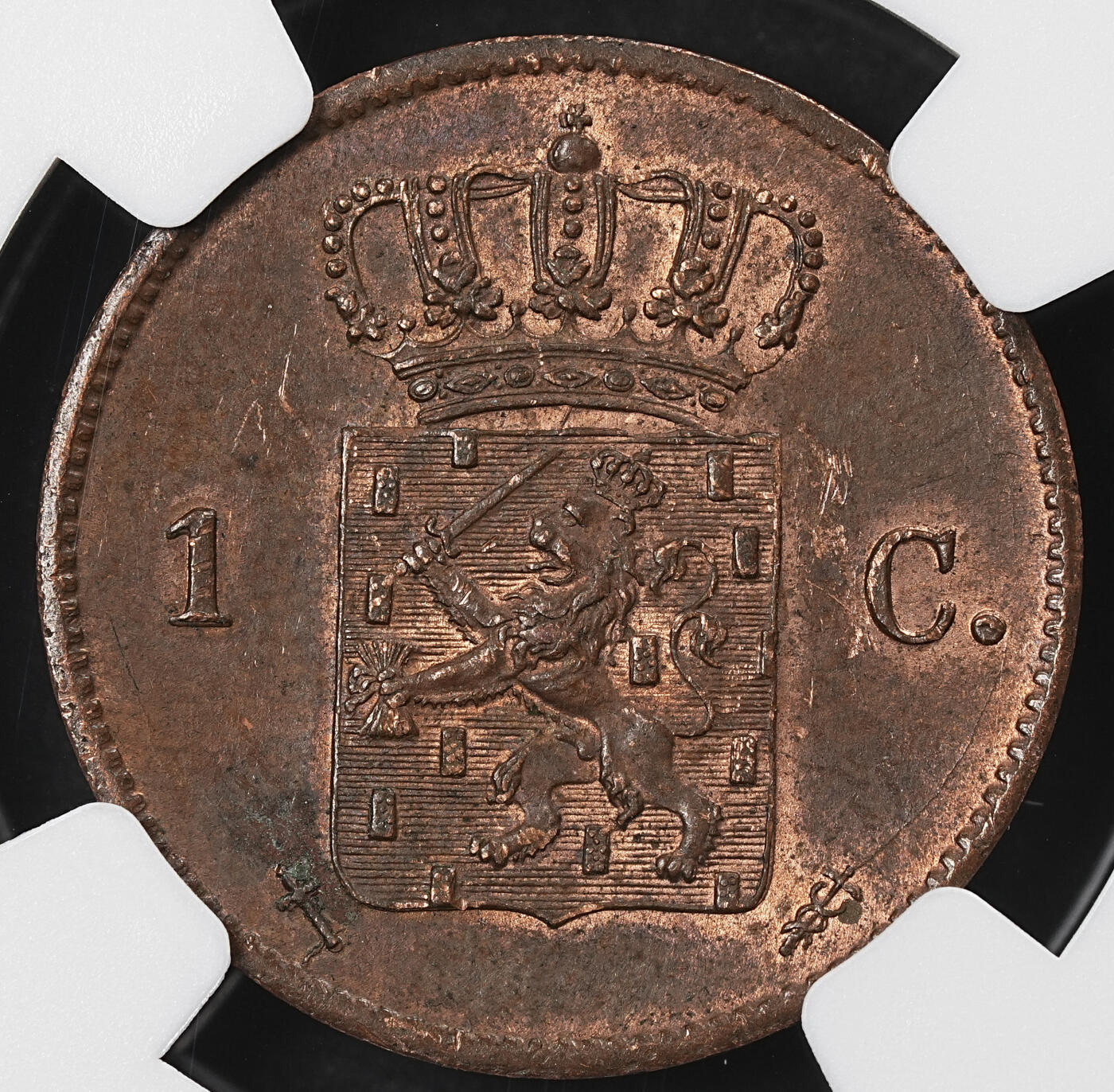 修遠堂世界钱币第102期 NGC MS61BN 1870年荷兰1分铜币