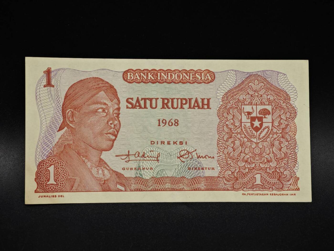 【淘币小摊】限时拍第八百五十二拍  无佣金福利纸币场  满百包邮可预留两周  周一统一发货  印尼1968年1卢比纸币【全新】