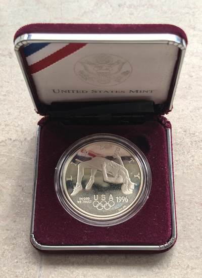 博洋堂世界钱币拍卖第158期（全场包邮） - 1996年美国1美元精制银币 亚特兰大奥运会-跳高 26.73克900%银 盒证全 无外纸套