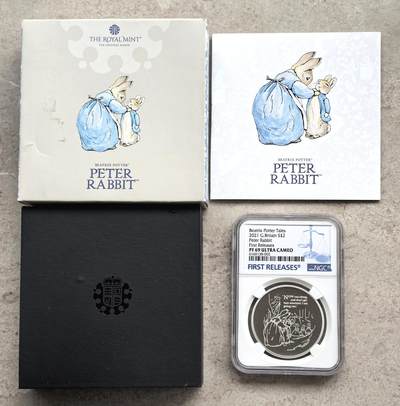 博洋堂世界钱币拍卖第158期（全场包邮） - NGC PF69UC 首发2021年英国2英镑精制银币 彼得兔 1盎司999银 发行量：5000 盒证全