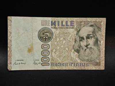 【淘币小摊】限时拍第八百五十二拍  无佣金福利纸币场  满百包邮可预留两周  周一统一发货  - 意大利1000里拉纸币【有折】