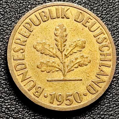 泉币菌-第173场- 精品福利场 - 联邦德国1950年 10芬尼硬币 橡树麦穗  银行版 21.5mm