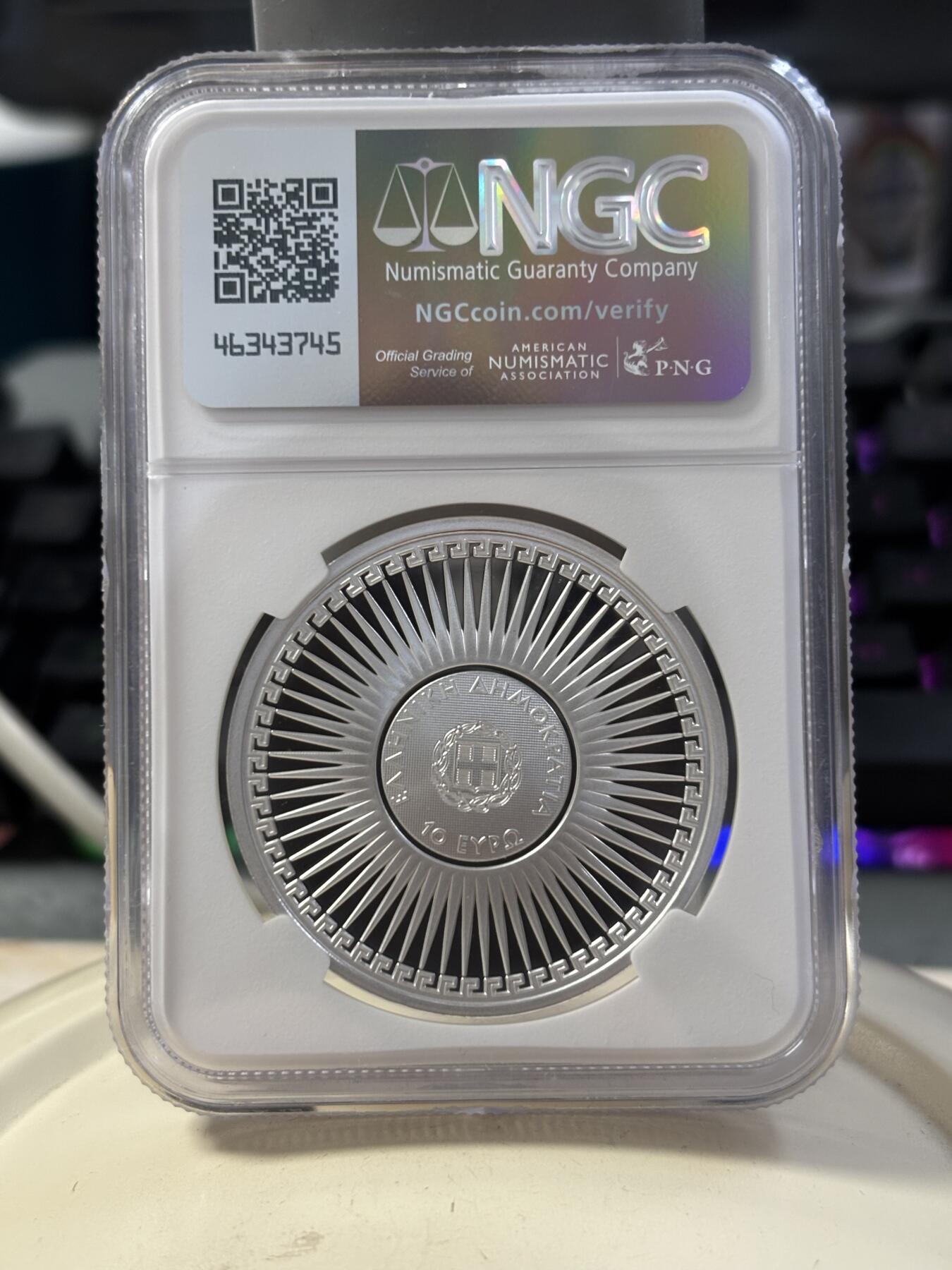 第189期拍卖 希腊2024年希腊文化系列数学家泰勒斯精制纪念银币NGC-PF70首原盒证书，925银，发行2000枚