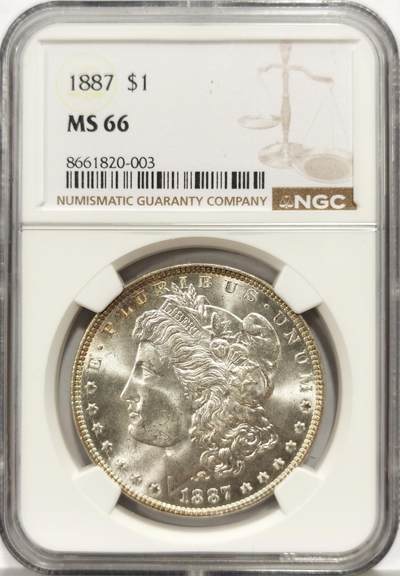 博洋堂世界钱币拍卖第158期（全场包邮） - NGC MS66 美国1887 摩根 双面五彩包浆