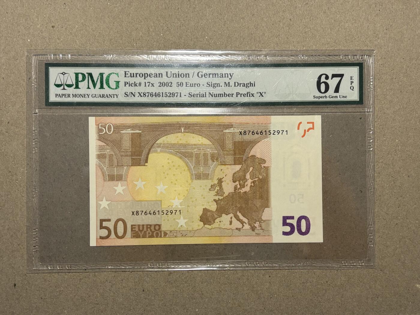 【礼羽收藏】🌏世界钱币拍卖第121期 三签 2002版 50欧元 老壳严评高分PMG67EPQ