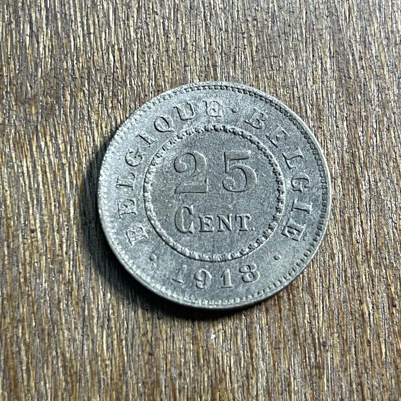 【春节前最后一拍，下一场3.3号】★第139场★散币场。不寄存，30包邮。不满30元，支付5元运费。《接受代拍 代送NGC评级》 11【无寄存】1918 德占 比利时 25分 锌币