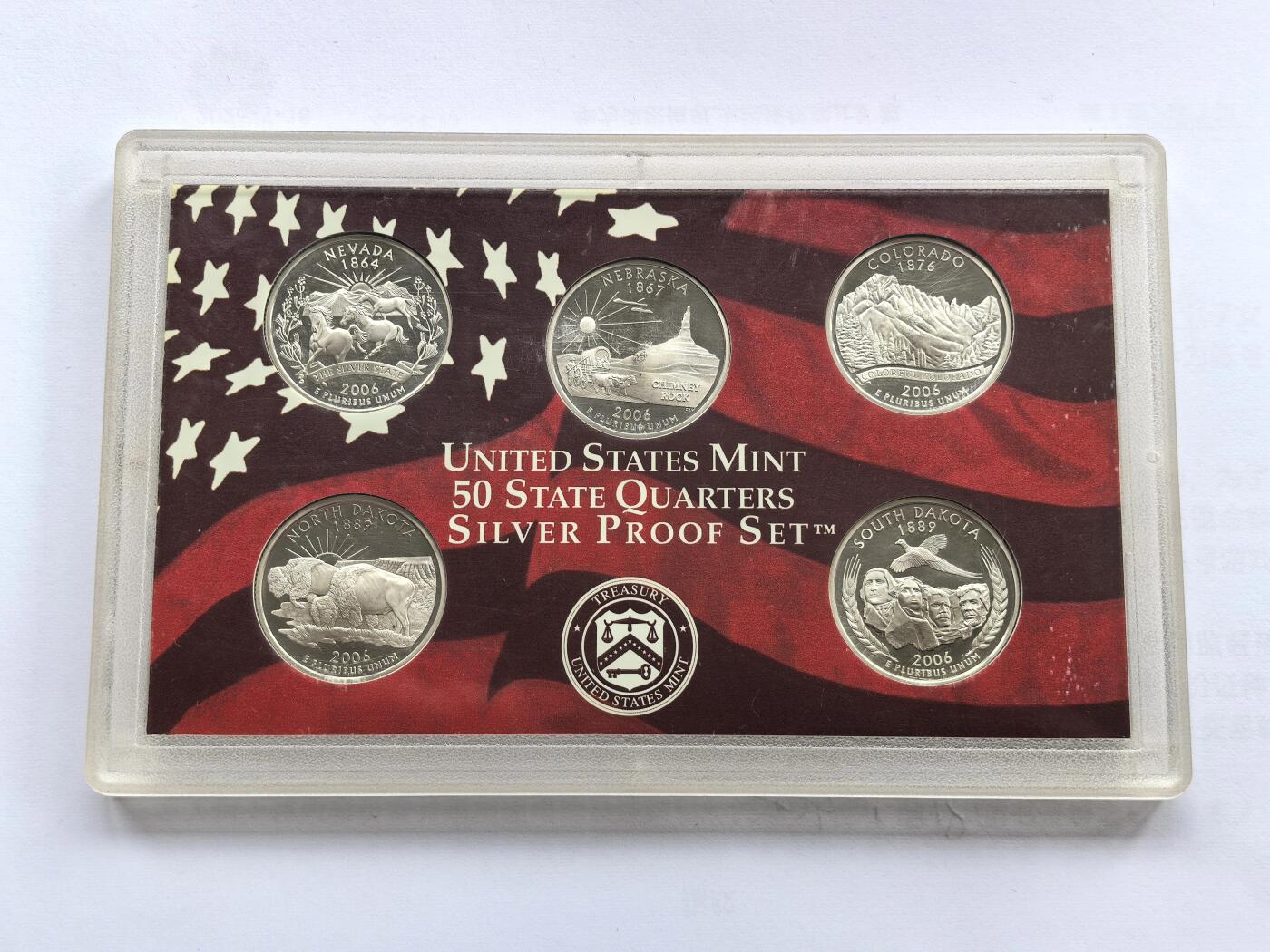 博洋堂世界钱币拍卖第158期（全场包邮） 2006年美国25美分精制银币套 美国50州系列-内华达/内布拉斯加/科罗拉多/南达科他/北达科他 盒证全