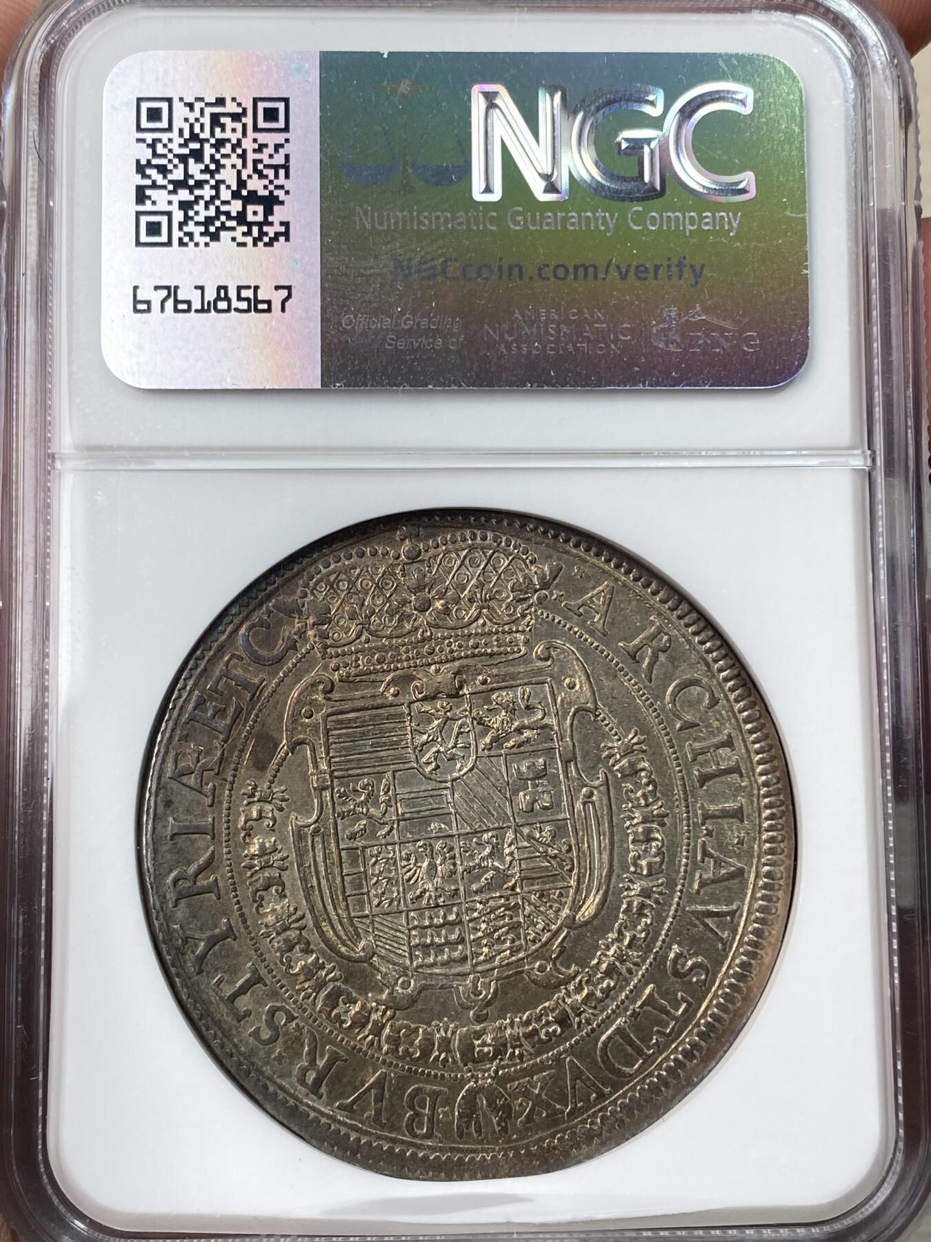 万国钱币拍卖第059期 NGC MS62 1627年神圣罗马帝国费迪南德二世纹章大泰勒 近400年历史的神罗大银 醇厚均匀玫瑰红色包浆极致美丽 全深打顶级收藏品质