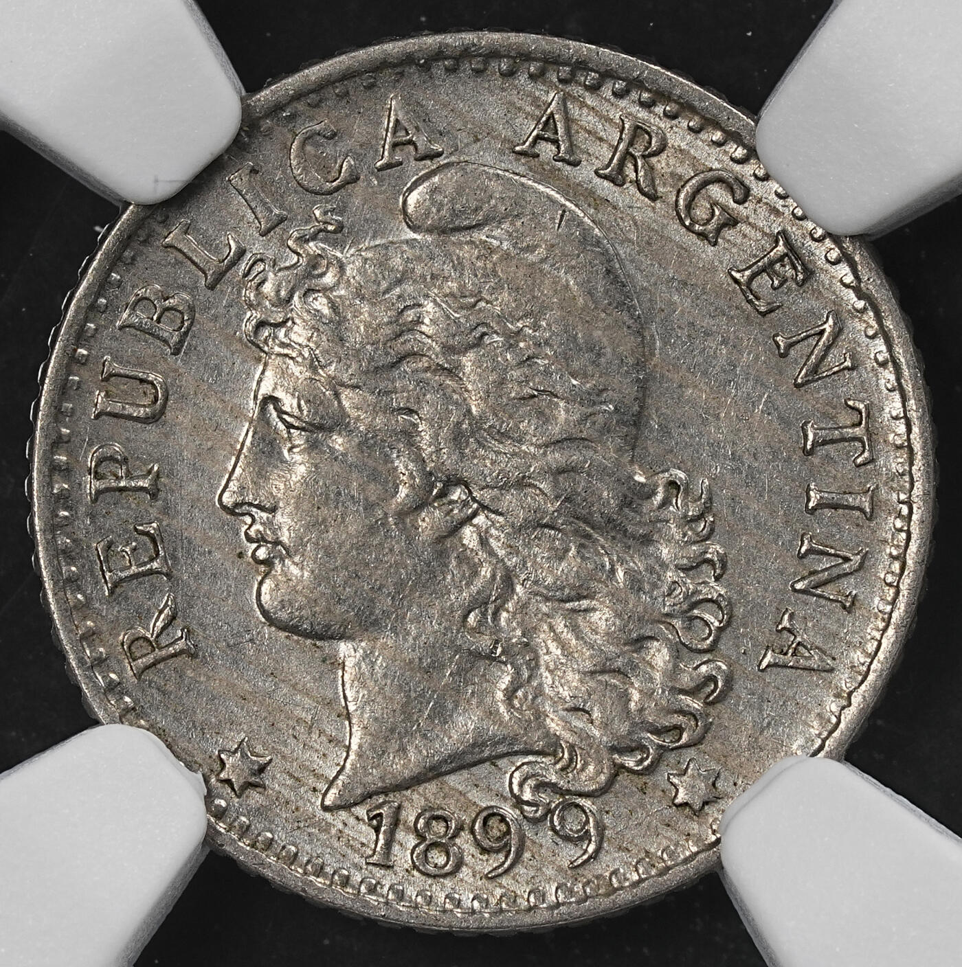 修遠堂世界钱币第102期 NGC MS62 1899年阿根廷5分