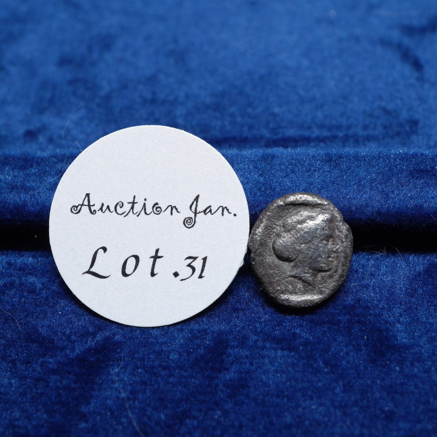 琋语集藏2026年02月欧洲古典打制币拍卖 古希腊卡利亚怒吼狮子和阿芙洛狄忒1德拉克马银币