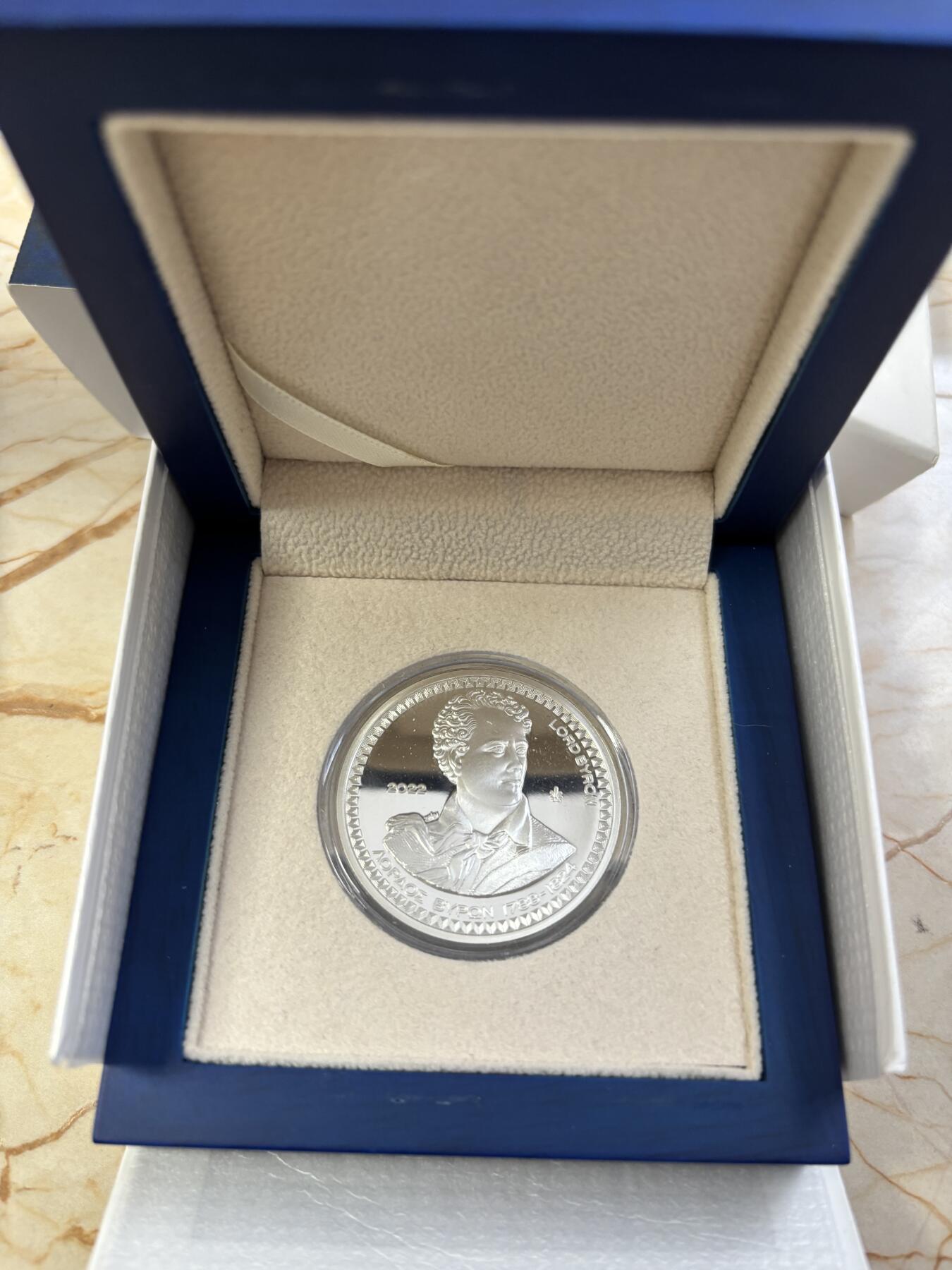 第189期拍卖 希腊2022年希腊之友英国拜伦勋爵1盎司纪念彩银币，925银，34.1克，发行2000枚