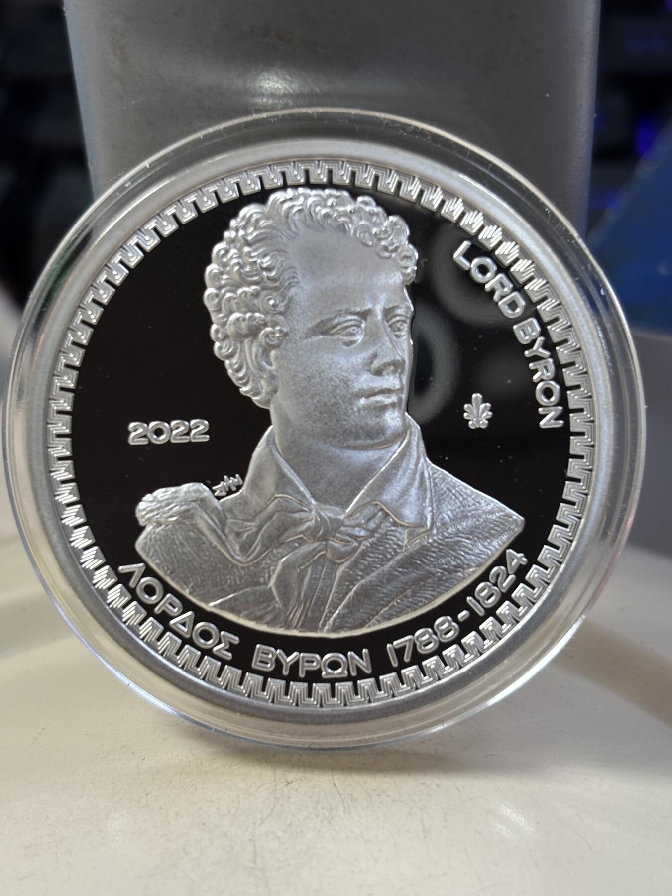 第189期拍卖 希腊2022年希腊之友英国拜伦勋爵1盎司纪念彩银币，925银，34.1克，发行2000枚