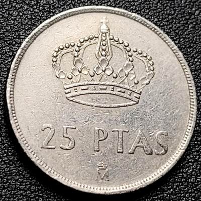 泉币菌-第173场- 精品福利场 - 西班牙1983年25比萨塔 卡洛斯一世 铜镍币 26.5mm 