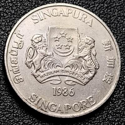 泉币菌-第173场- 精品福利场 - 1986 高币值 新加坡20分 绒球花 高盾徽版 直径21.36mm