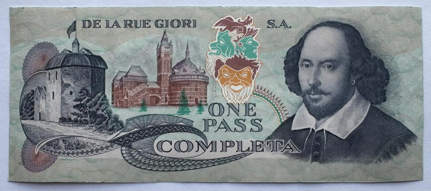 2026第2场（总第229期）：精品测试钞、连体钞综合场 德纳罗Giori 罕见“莎士比亚”1面值双面测试钞UNC