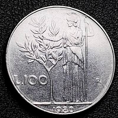 泉币菌-第173场- 精品福利场 - 意大利早期100里拉 月亮和记忆女神密涅瓦 不锈钢币 27.8mm