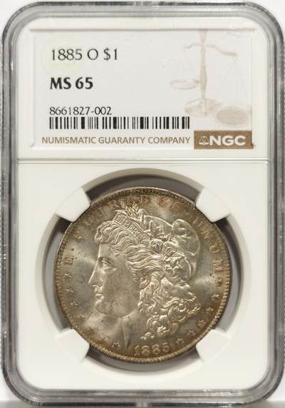 博洋堂世界钱币拍卖第158期（全场包邮） - NGC MS65 美国1885 O 摩根 双面五彩包浆