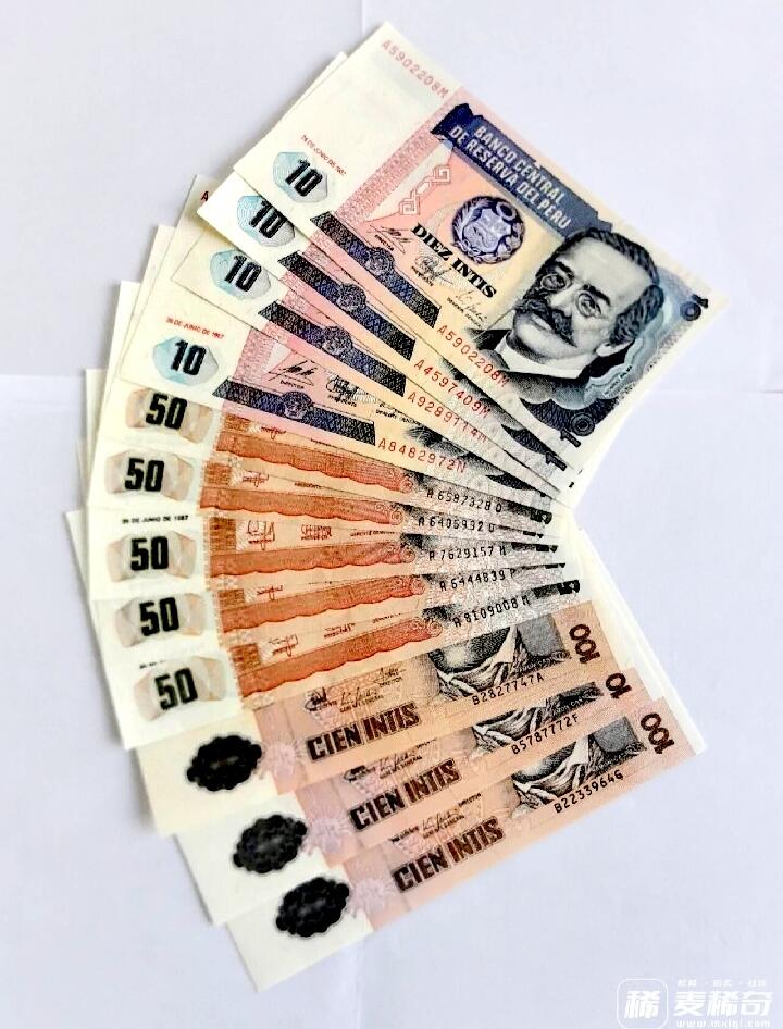 全新秘鲁1987年10、50、100印蒂靓品纸币12枚一组