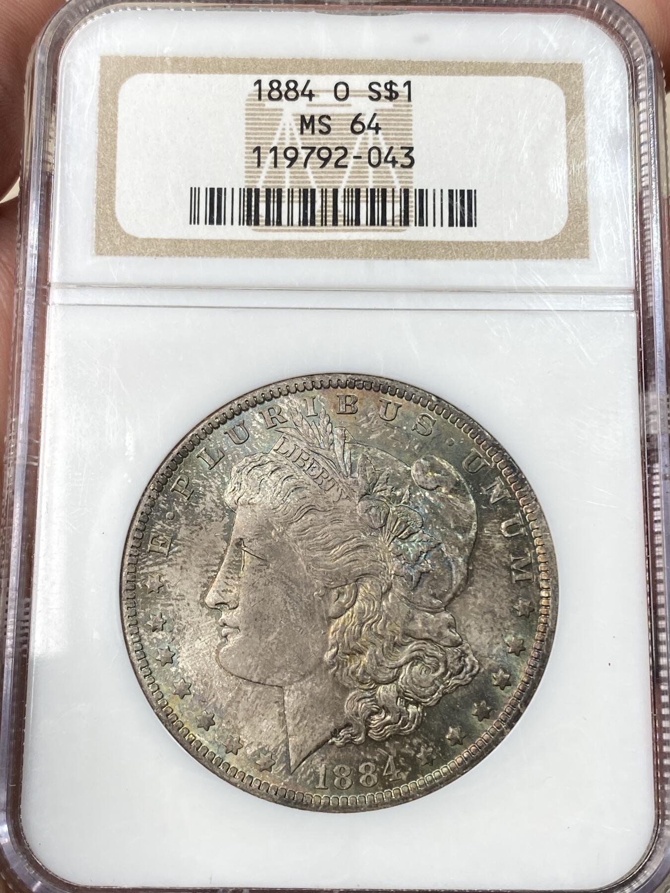 万国钱币拍卖第059期 NGC MS64 1884年O版美国摩根一美元大银币 经典NGC老盒五彩收藏级