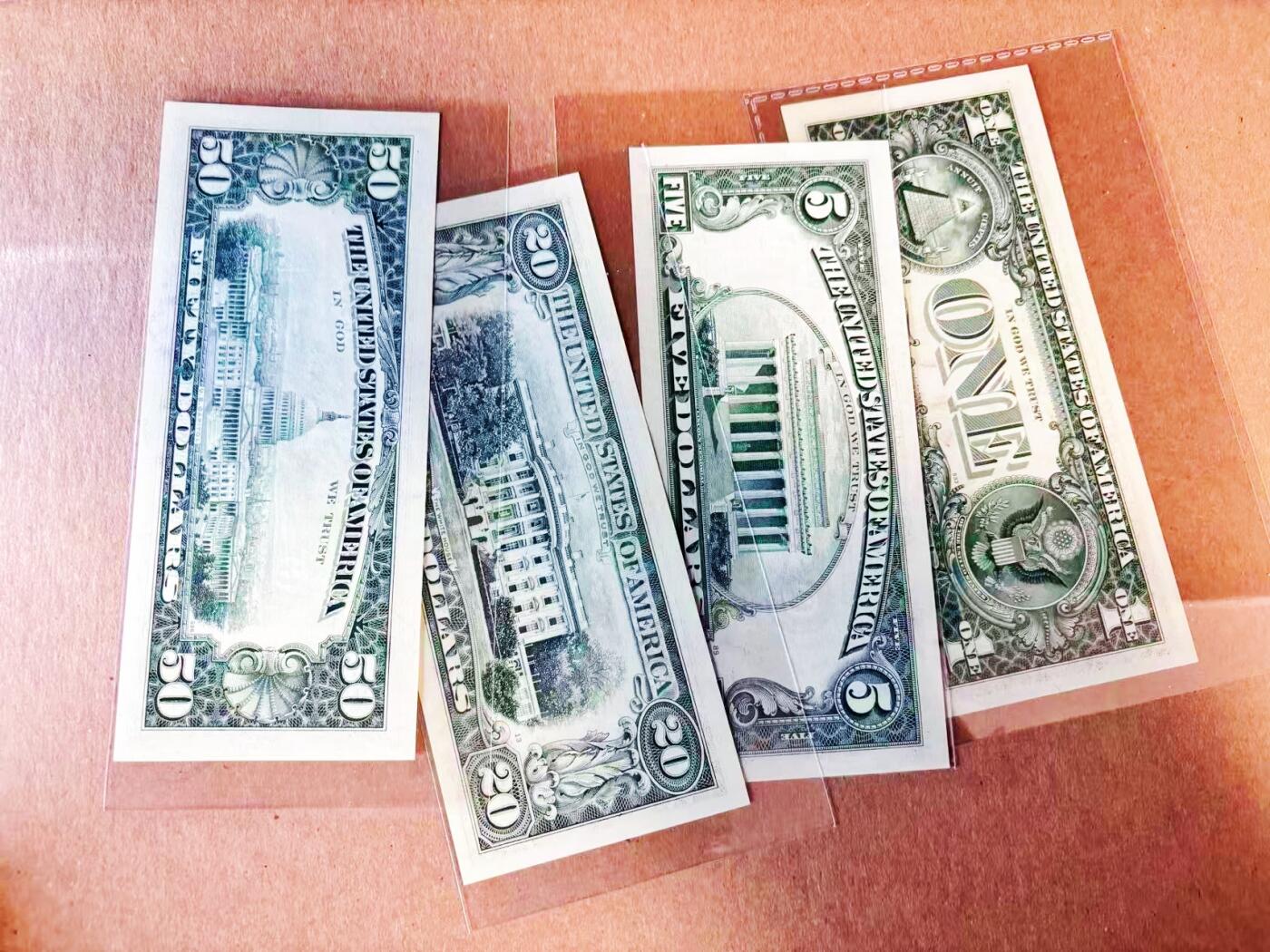 【Blue Auction】世界纸币精拍第778期——18级TOP拍卖/信誉/品质/专业/高效💫 【一组4张 含冠补号倒置号】美国 1996年1-50美金 全新UNC