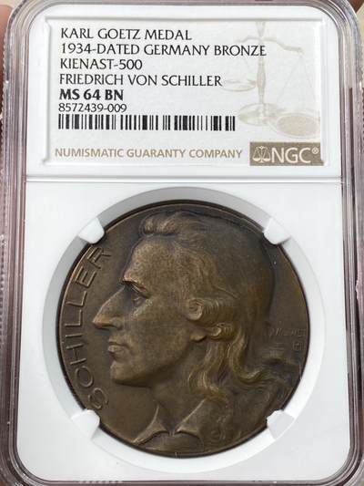 万国钱币拍卖第059期 - NGC MS64 1934年德国民族社会主义工人党时期纪念诗圣席勒诞辰175周年纪念铜章 三帝国时期少见品种