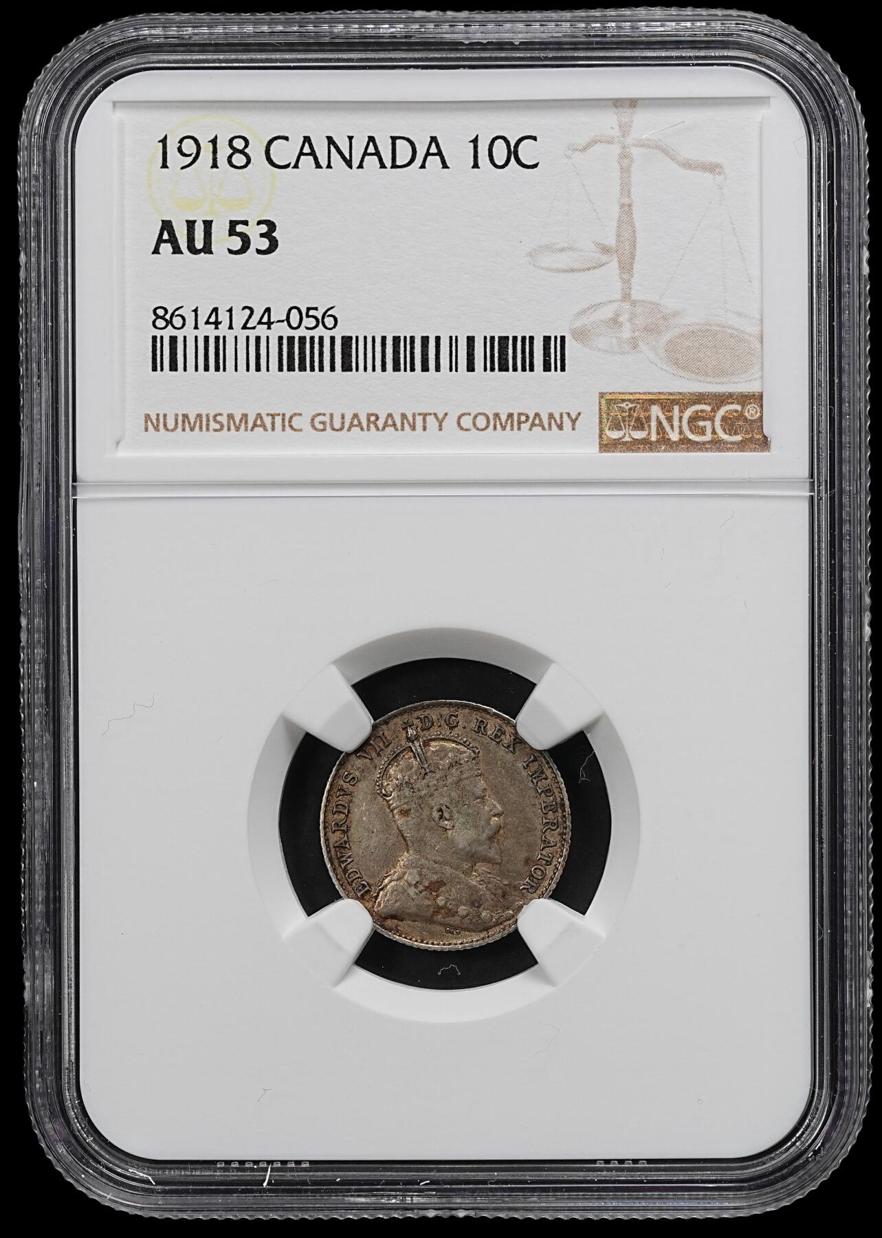 修遠堂世界钱币第102期 NGC AU53 1903年加拿大10分银币，稀少的年份，书价很高，盒子年份标识有误