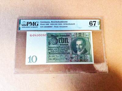 【Blue Auction】世界纸币精拍第778期——18级TOP拍卖/信誉/品质/专业/高效💫 - 德国 1929年10马克 PMG67EPQ 