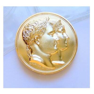 【艺术】法国艺术大章纪念1807年 拿破仑和皇后+雄鹰高浮雕精制大镀金章 40MM - 【艺术】法国艺术大章纪念1807年 拿破仑和皇后+雄鹰高浮雕精制大镀金章 40MM