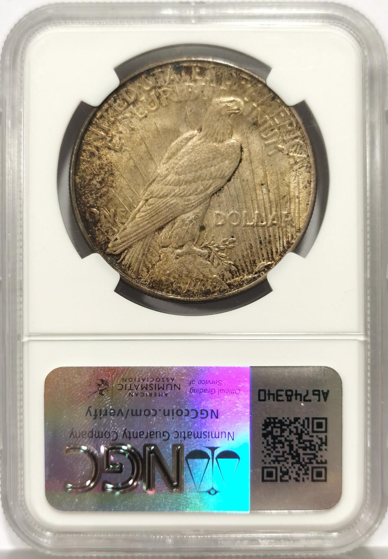 博洋堂世界钱币拍卖第158期（全场包邮） NGC MS64 美国1922年和平鸽银币 少见褐色包浆