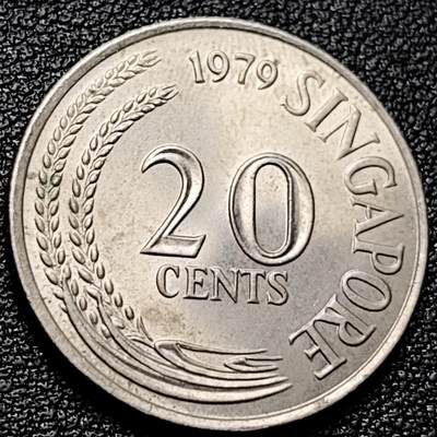 泉币菌-第173场- 精品福利场 - 高币值 1979年 新加坡20分 海洋动物-剑鱼 24mm  高