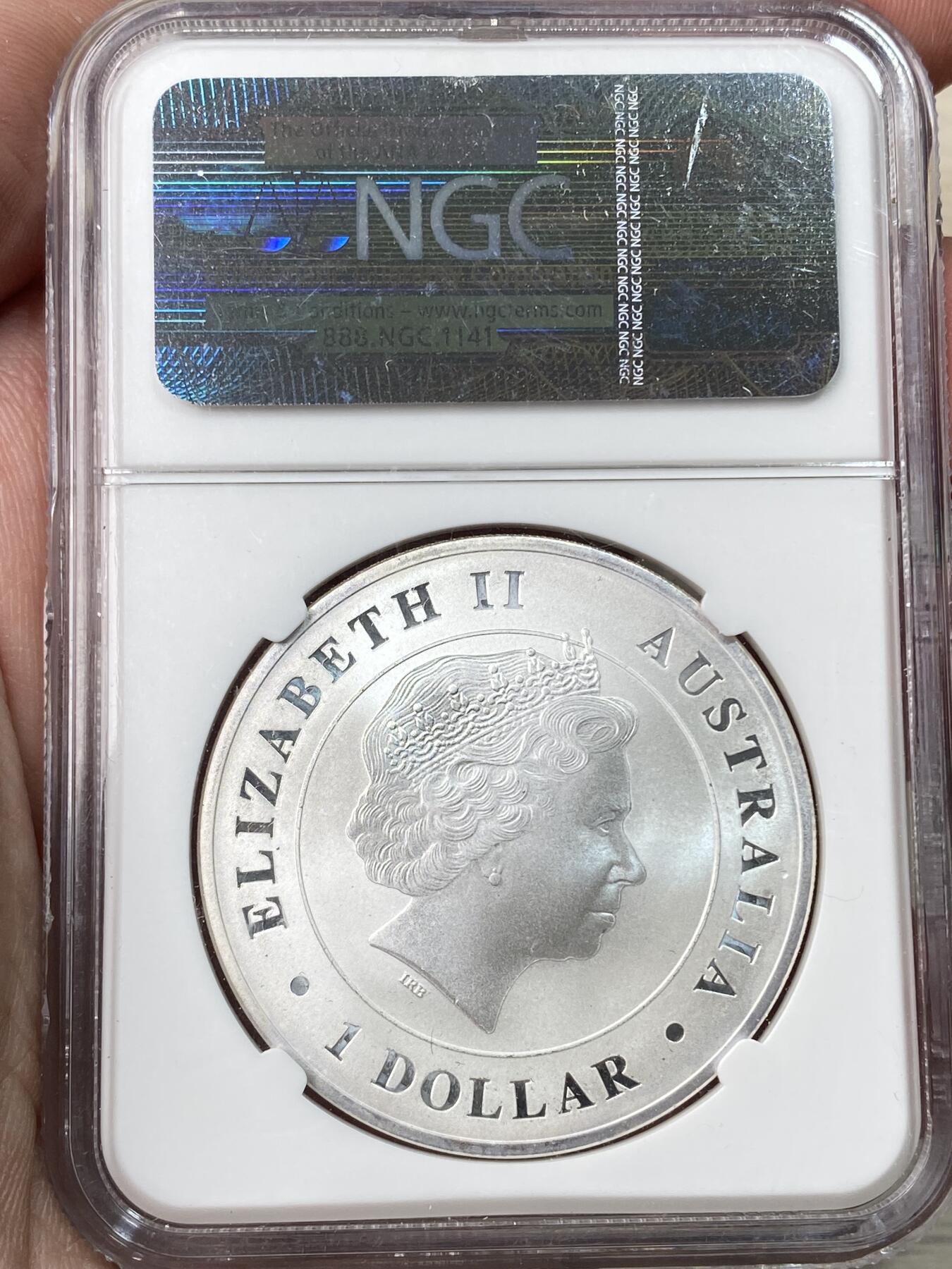 万国钱币拍卖第059期 NGC MS70 2014年澳大利亚伊丽莎白二世澳洲鳄1盎司纯银1澳元银币 喷砂质感满分品质