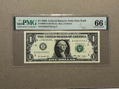 【礼羽收藏】🌏世界钱币拍卖第121期 - 2009年 1美元 稀少年份 PMG66EPQ
