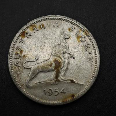 【淘币小摊】实时拍第八百五十三拍   散币银币场   满百包邮可预留二周 每周一统一发货   - 澳大利亚1954年伊丽莎白二世弗洛林银币