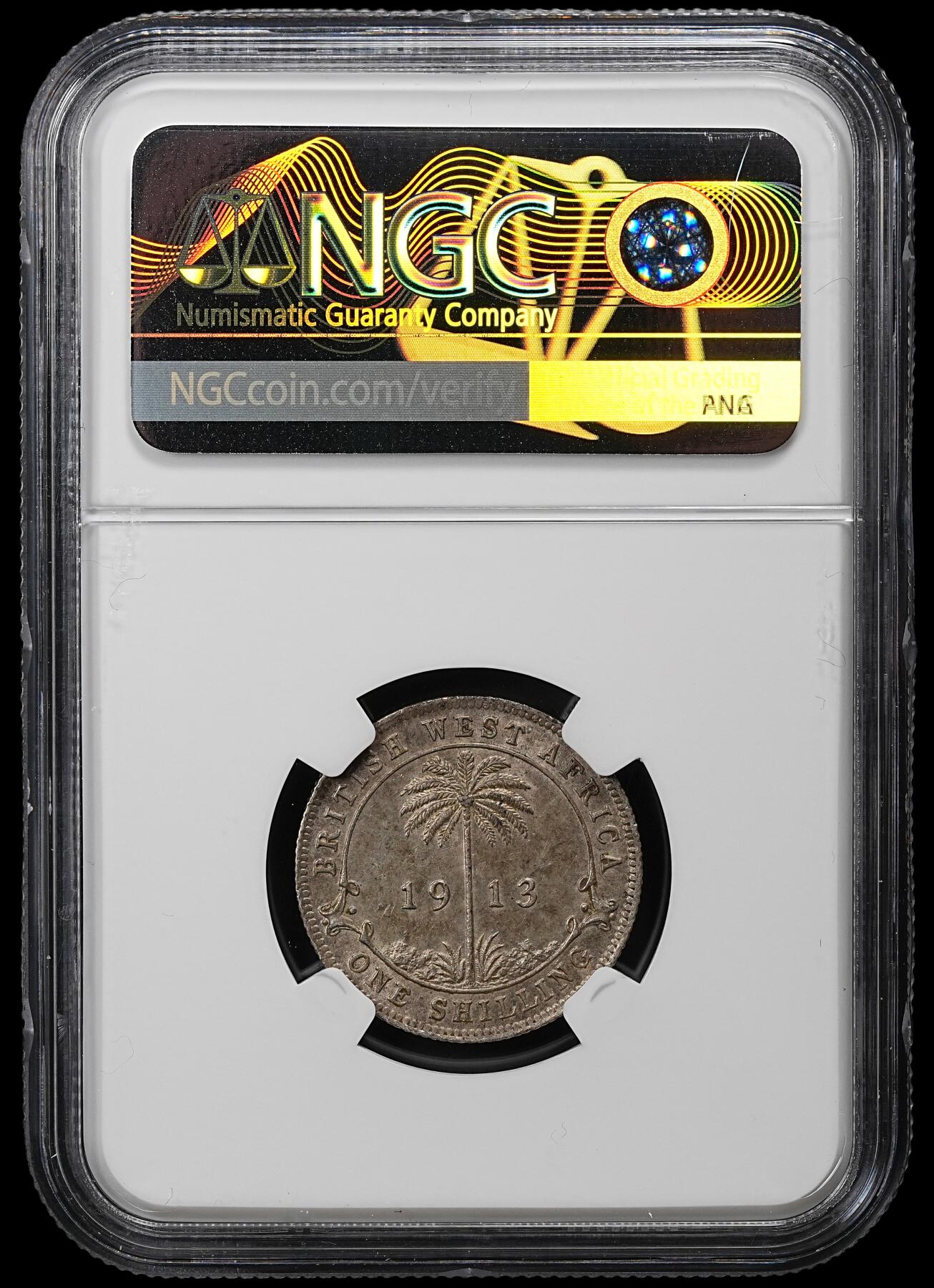 修遠堂世界钱币第102期 NGC AU58 1913年英属西非1先令银币 11.31g，925银