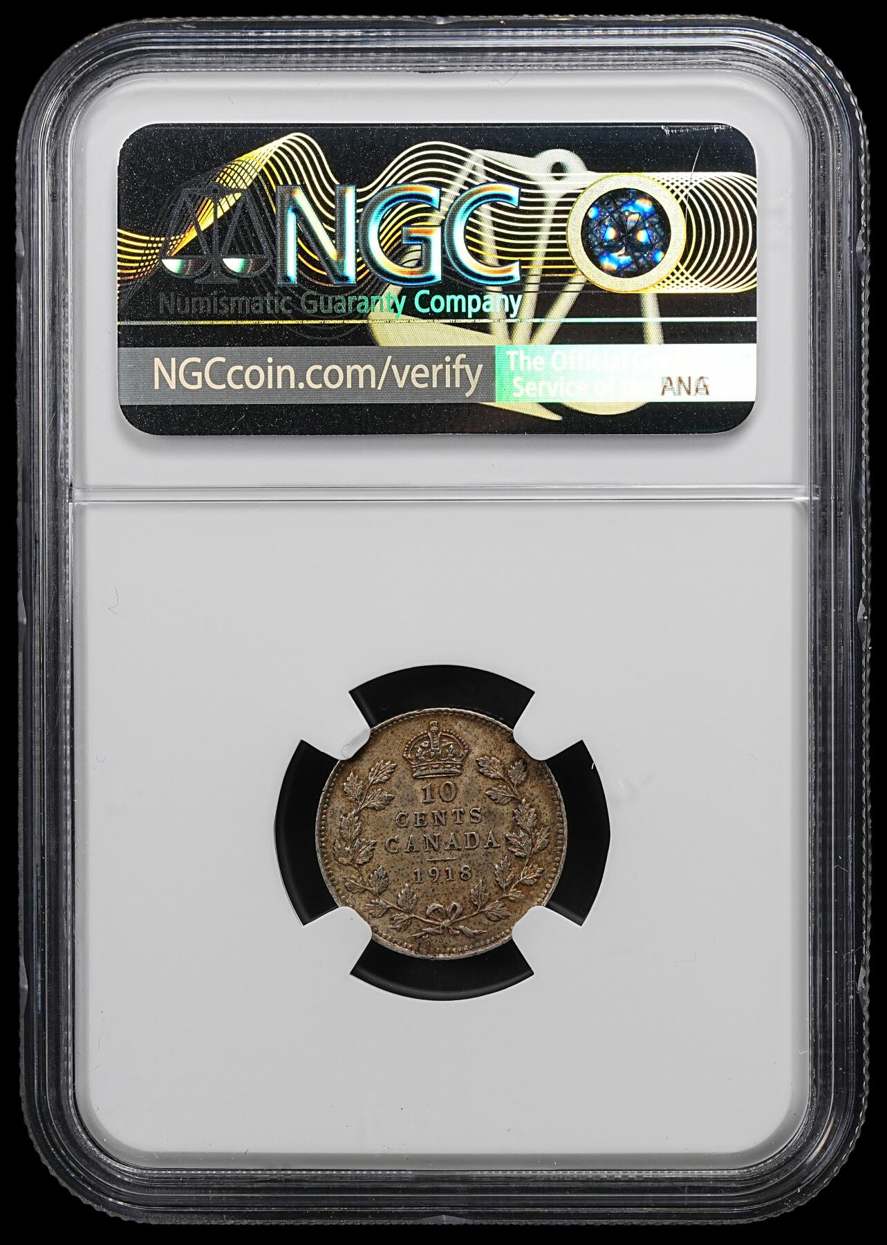 修遠堂世界钱币第102期 NGC XF45 1918年加拿大10分银币，盒子年份标识有误
