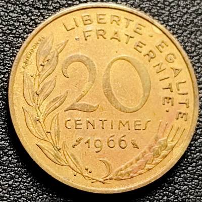 泉币菌-第173场- 精品福利场 - 法国1966年20分 玛丽安娜 猫头鹰暗记 铝青铜币 23.5mm 