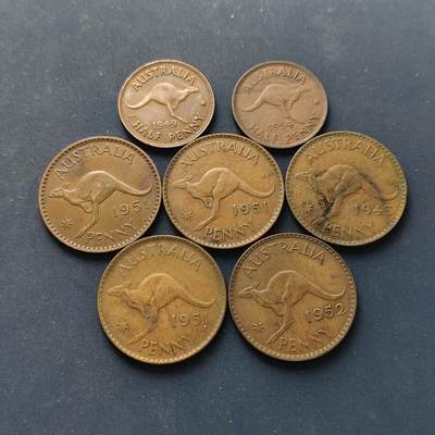【全场包邮】纯粹捡漏拍496场-持续更新中 - 澳大利亚各年份半便士/1便士铜币7枚一组